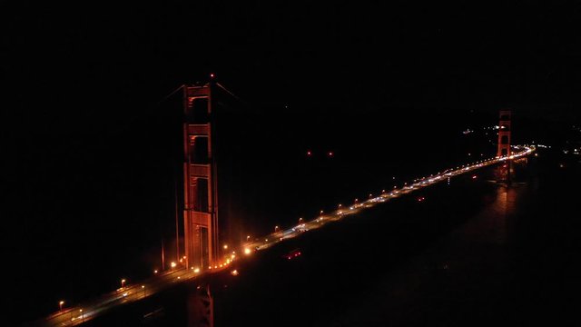 San Francisco California City Skyline Oakland Bay Bridge Golden Gate Bridge Night Aerial 4K