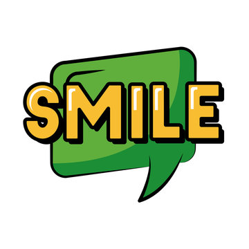 speech bubble with smile word pop art flat style