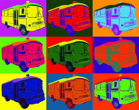 Colombian Retro bus knowed as "buseta" in pop art style.