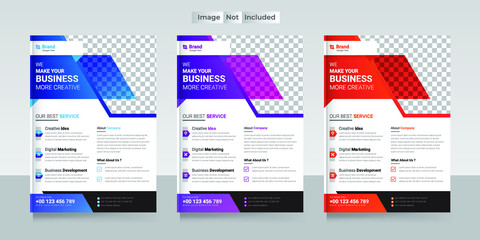 Corporate Business Flyer Design Template with 3 Various Options. Vector Illustration. Newsletter, leaflet. 