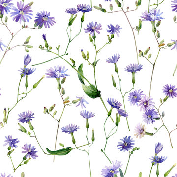 Watercolor pattern of blue flowers