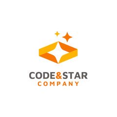 Initial Letter C Code script Coding with Less Greater Than symbol and star for internet program website logo design