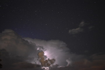 Obraz na płótnie Canvas Relámpagos nocturnos en una noche estrellada