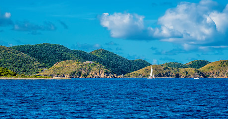 A view across Peter Island of the main island of Tortola