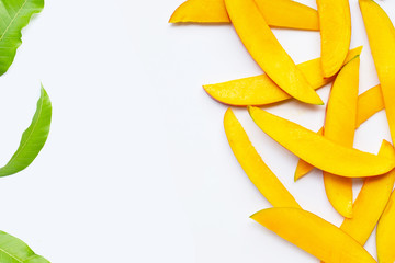 Tropical fruit, Mango slices on white background.