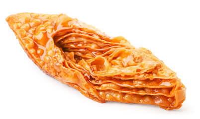 Crimean honey baklava close-up on a white background. Isolated