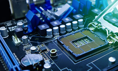 Socket for the motherboard with light Computer parts,Technological background.