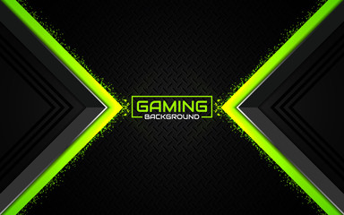 Abstract futuristic black and green gaming background with glossy metal esport shapes. Vector design template technology concept can use element game banner, sport poster, wallpaper, web streaming © Majri