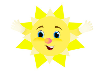 cheerful yellow sun on white background