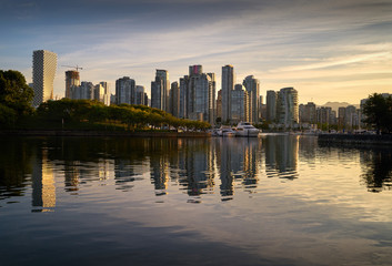 Naklejka premium Yaletown Towers Vancouver. Early morning light reflects off Yaletown condominiums. Vancouver. British Columbia, Canada.