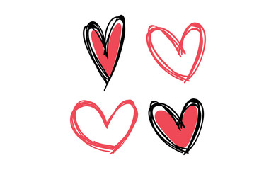 Heart doodles collection. Hand drawn hearts. Vector illustration set.
