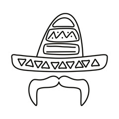 traditional mexican hat with mustache line style