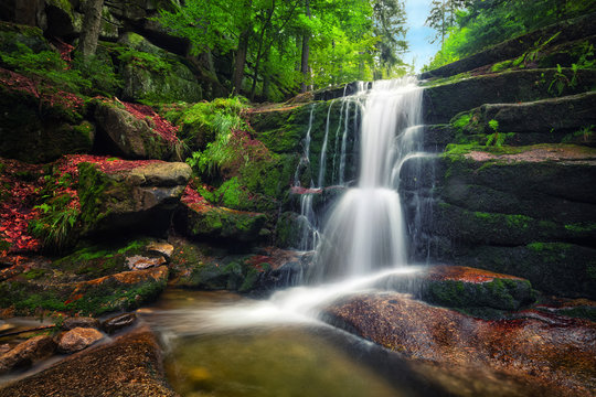 Kaskady Myi waterfall in Karkonosze National Park, Lower Silesia, Poland