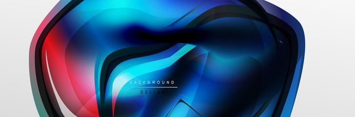 Vector abstract background, flowing liquid style bubble with metallic, color quicksilver chrome texture and color glow effects