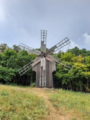 Old Ukrainian wooden windmill