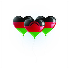 Heart shaped balloons with colors and flag of MALAWI vector illustration design. Isolated object.