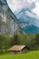 Fototapeta na wymiar A typical alpine chalet near Lauterbrunnen, Switzerland