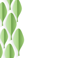 green paper leaves on white background, border element