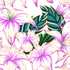 seamless Patten of beautiful watercolor wild orchids. Perfect for gift packages, postcards, prints. Flower illustration. Botanical design. Summer plants. Flower romance. EPS 10