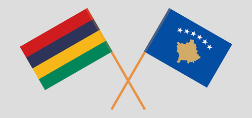 Crossed flags of Mauritius and Kosovo