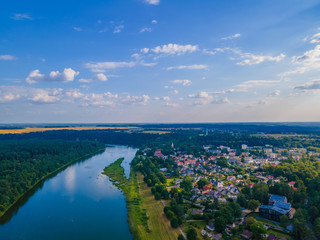 Aerial view of Birstonas city wich is located on the shore of Nemunas river in Lithuania. It's a small SPA resort