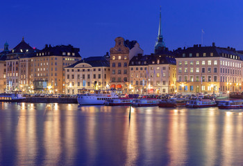 Fototapeta premium Stockholm. City embankment at sunset.