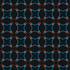 Naklejka premium Vector seamless pattern texture background with geometric shapes, colored in black, blue, orange colors.