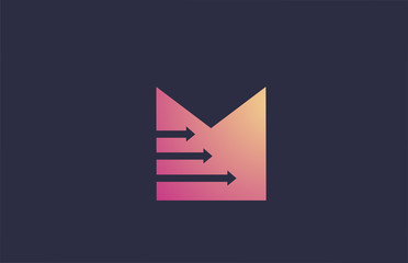 pink yellow M letter logo icon design with arrows. Alphabet for business and company