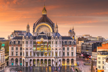 Antwerp, Belgium cityscape at Centraal Railway Station