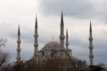 Fototapeta na wymiar Horizontal image of Blue Mosque in winter, Istanbul, Turkey