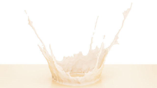 Crown of milk. White paint splash illustration. Isolated on a white background. 3d rendering. High resolution.