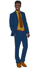 Devon: black businessman wearing a suit with hand in pocket