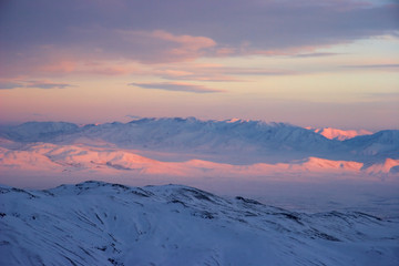 Winter alpenglow, view from Mount Erciyes, Turkey