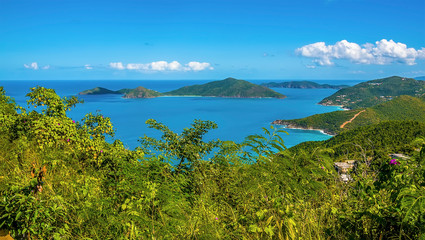 A view towards the islands of Guana, Great Camanoe and Scrub from the main island of Tortola