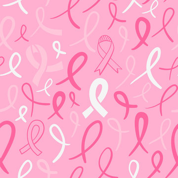 Breast cancer pink ribbon doodle background