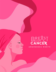 Breast cancer month pink hair woman survivor card