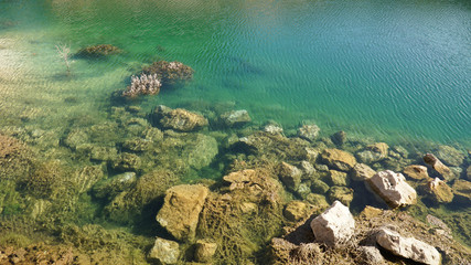 Pond lake situated in lush landscape at Boab Quarry Campsite in Western Australia.