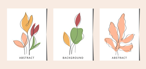 Line art flower set. One line drawing. Fancy line art. Trendy concept for the logo, card, banner, poster flyer,  vector illustration.