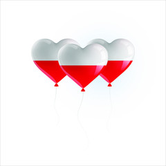 Fototapeta na wymiar Heart shaped balloons with colors and flag of POLAND vector illustration design. Isolated object.