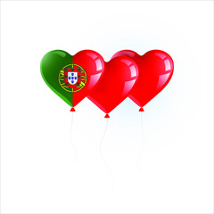 Heart shaped balloons with colors and flag of PORTUGAL vector illustration design. Isolated object.