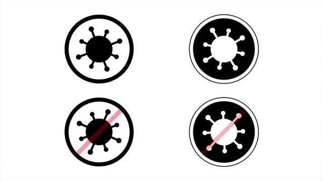 Coronavirus cornona virus covid-19 sign logo black white - motion graphics animation