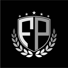 Initials inspiration letter F P logo shield badge illustration