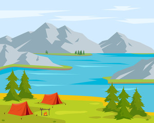 Summer camping landscape. Time to travel concept.