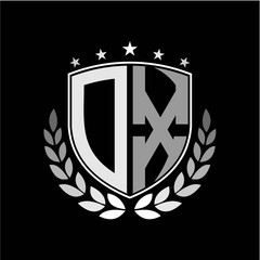 Initials inspiration letter O X logo shield badge illustration