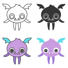 Monster with wings in different styles. Set of various icons.