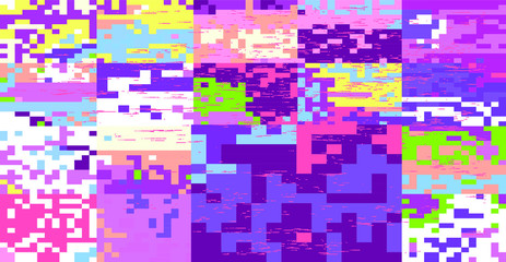 Abstract pixelated background with flickers and datamoshing effect. Vaporwave and cyberpunk style aesthetics.