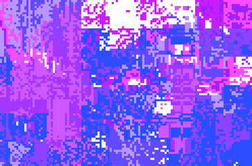 Abstract pixelated background with flickers and datamoshing effect. Vaporwave and cyberpunk style aesthetics.