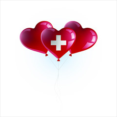 Heart shaped balloons with colors and flag of SWITZERLAND vector illustration design. Isolated object.
