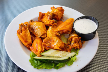 Close up shot of delicious deep fried buffalo wings