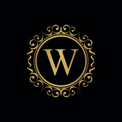 Golden letter W template logo Luxury letter with crown. Monogram alphabet . Beautiful royal initials letter.	
